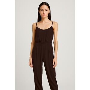 Bebe Brown Silk Blend Jumpsuit Spaghetti Strap‎ Sleeveless XXS Extra Extra Small